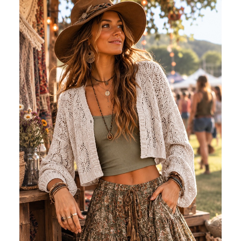 Wild Fable Womens Gray Pointelle Knit Cropped Open Front Cardigan‎ Sweater Small